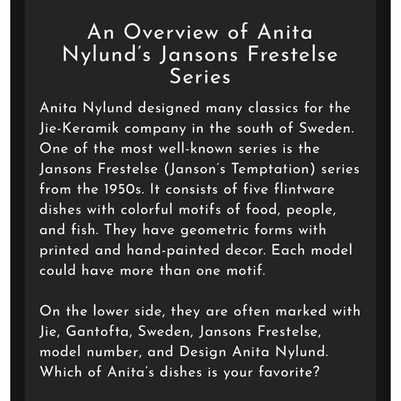 MCM Anita Nylund JIE Gantofta Sweden Ceramic Dish 112 “janssons Frestelse” Rare - Picture 13 of 15